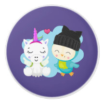 Cute Tecknad Pals - Lycklig Unicorn & Bird