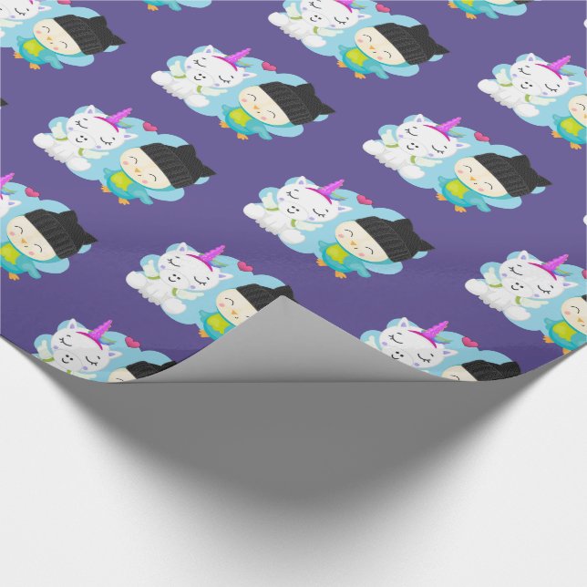 Cute Tecknad Pals - Lycklig Unicorn & Bird Presentpapper (Hörn)