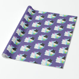 Cute Tecknad Pals - Lycklig Unicorn & Bird Presentpapper