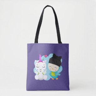Cute Tecknad Pals - Lycklig Unicorn & Bird Tygkasse