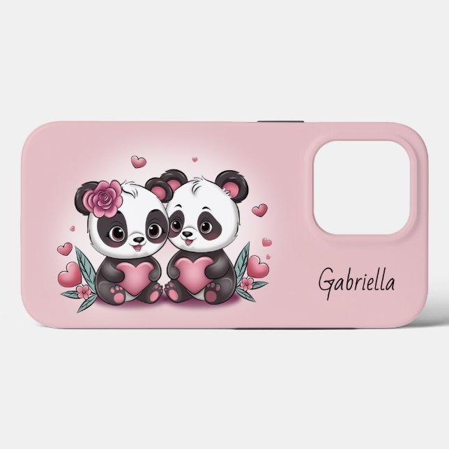 Cute Tecknad Panda Älskare Heart Valentindagen (Baksida (horisontell))
