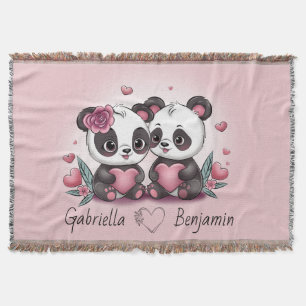 Cute Tecknad Panda Älskare Heart Valentindagen Filt