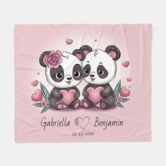 Cute Tecknad Panda Älskare Heart Valentindagen Fleecefilt