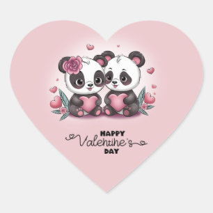 Cute Tecknad Panda Älskare Heart Valentindagen Hjärtformat Klistermärke