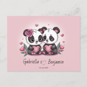 Cute Tecknad Panda Älskare Heart Valentindagen Vykort