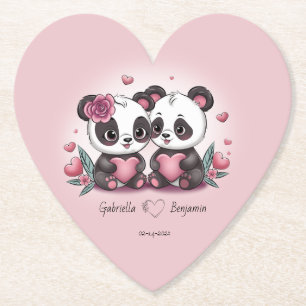 Cute Tecknad Panda Älskare Hjärtar Alla hjärtans d Underlägg Papper