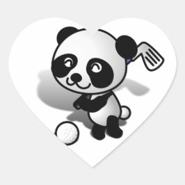 Cute Tecknad Panda Bear Golfing Hjärtformat Klistermärke
