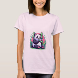Cute Tecknad Panda Eating Bamboo T Shirt