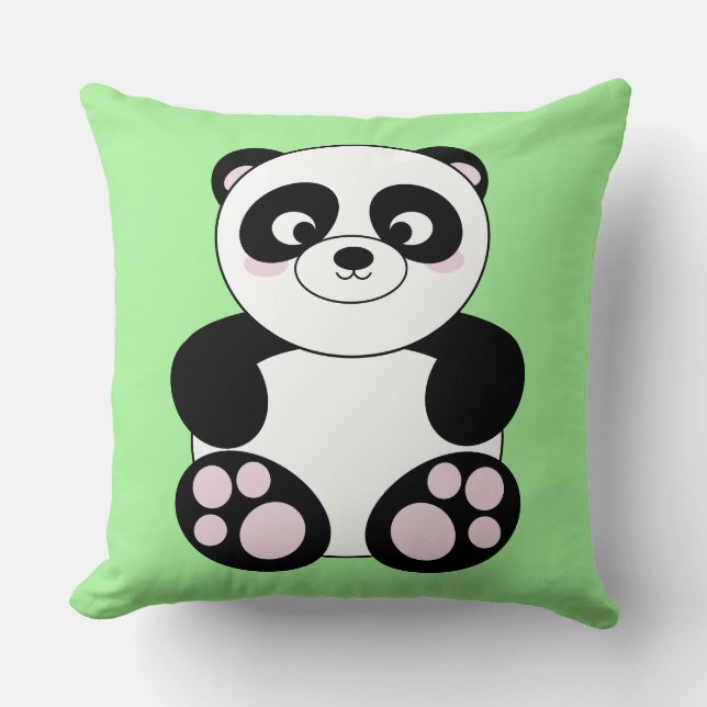 Cute Tecknad Panda Grönt Dekorativ kudde (Framsida)