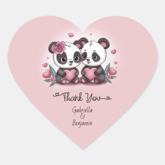 Cute Tecknad Panda Kärlek Alla hjärtans dag Tack Hjärtformat Klistermärke