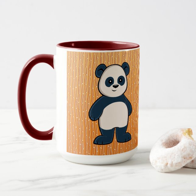 Cute Tecknad Panda med Bamboo Mugg (Med munk)