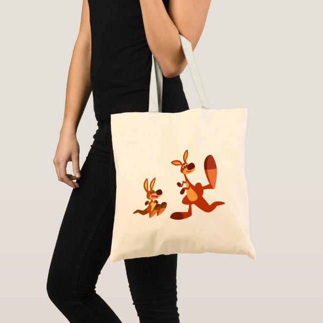 Cute Tecknad Pappa Kangaroo och Joey Tote Bag Tygkasse (Framsida (produkt))