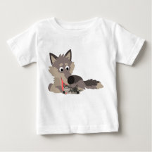Cute Tecknad Pappa Varg och Valp Baby T-Shirt