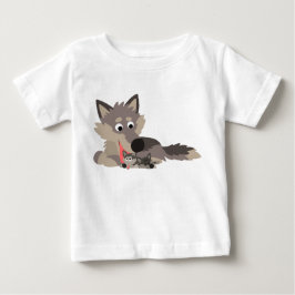 Cute Tecknad Pappa Varg och Valp Baby T-Shirt