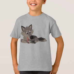 Cute Tecknad Pappa Varg och Valper Barn T-Shirt