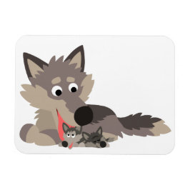 Cute Tecknad Pappa Varg och Valper Flexibel magnet
