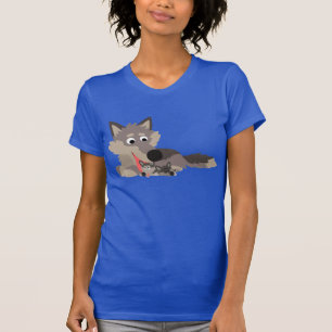Cute Tecknad Pappa Varg och Valper Kvinnor T-Shirt