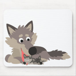 Cute Tecknad Pappa Varg och Valper Mousepad Musmatta