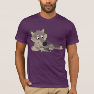 Cute Tecknad Pappa Varg och Valper T-Shirt