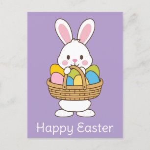 Cute Tecknad Påskhare Eggs Basket Vykort