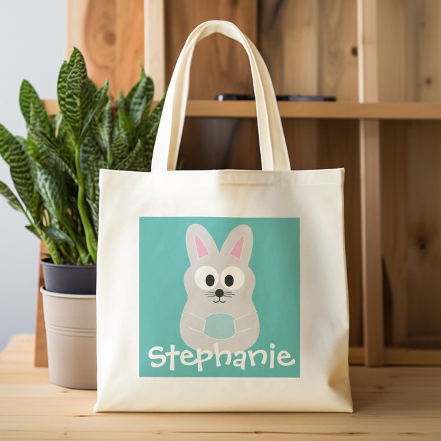 Cute Tecknad-Påskhare med eget namn Tygkasse (Custom Tote Bag)