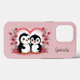 Cute Tecknad Penguin Älskare Heart Valentine Day