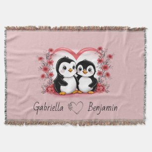 Cute Tecknad Penguin Älskare Heart Valentine Day Filt