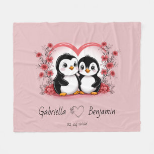 Cute Tecknad Penguin Älskare Heart Valentine Day Fleecefilt