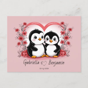 Cute Tecknad Penguin Älskare Heart Valentine Day Vykort