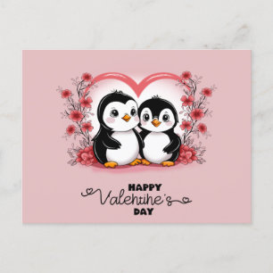 Cute Tecknad Penguin Älskare Heart Valentine Day Vykort