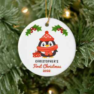 Cute Tecknad Penguin Baby Första julfoto  Julgransprydnad Keramik