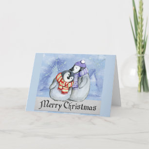 Cute Tecknad Penguin Couple God jul Wish Kort