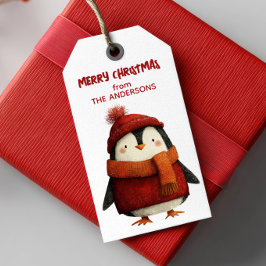Cute Tecknad Penguin Festive God jul från Presentetikett