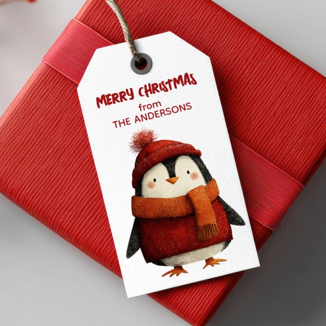 Cute Tecknad Penguin Festive God jul från Presentetikett (Skapare uppladdad)