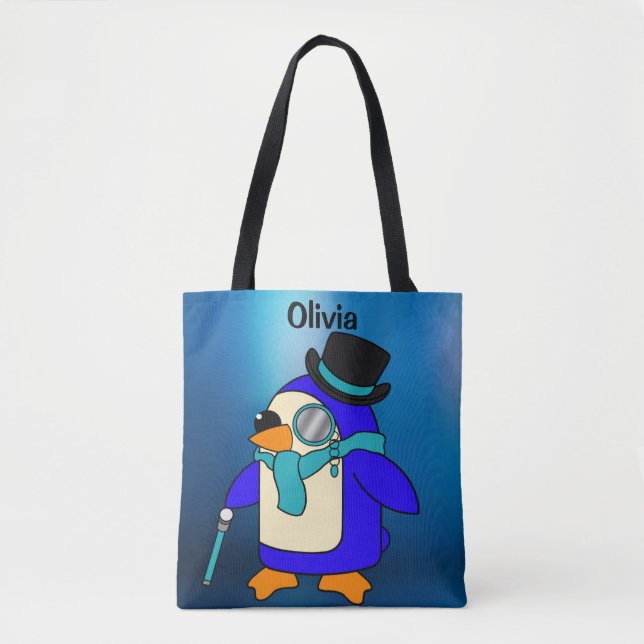 Cute tecknad penguin frostig till påsen tygkasse (Framsida)