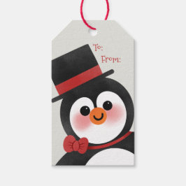 Cute Tecknad Penguin God jul Helgdag Presentetikett