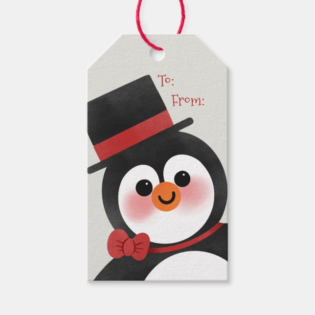 Cute Tecknad Penguin God jul Helgdag Presentetikett (Framsidan)