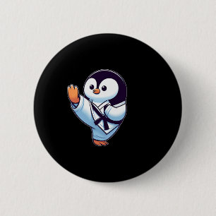 Cute Tecknad Penguin Karate Martial Arts Knapp