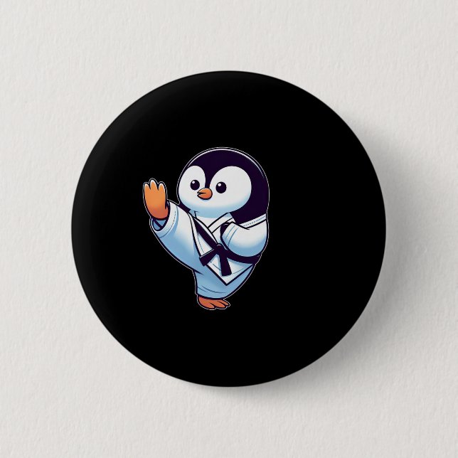 Cute Tecknad Penguin Karate Martial Arts Knapp (Framsida)