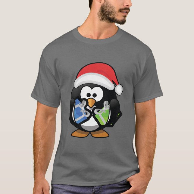 Cute Tecknad Penguin med gåvor T Shirt (Framsida)