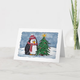 Cute Tecknad Penguin med Träd-julkort Helgkort