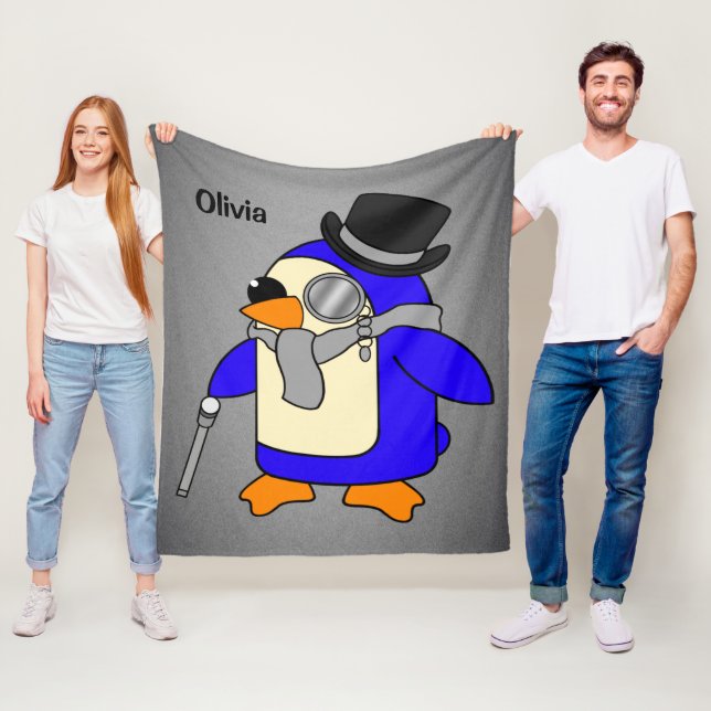 Cute tecknad penguin neutralt grått fleecefilt (På plats)