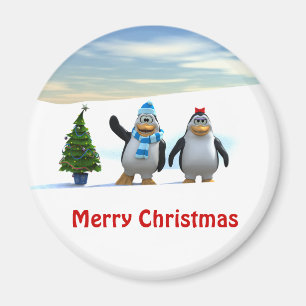 Cute Tecknad Penguin Pair med Träd Magnet