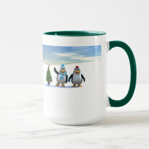 Cute Tecknad Penguin Pair med Träd Mugg