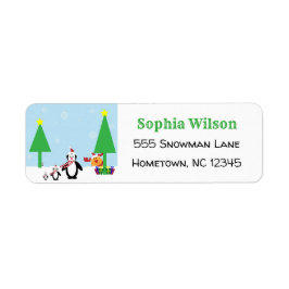 Cute Tecknad Penguin Reindeer Roligt Winter Returadress Etikett