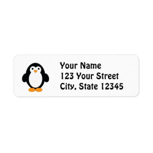 Cute Tecknad Penguin Returadress Etikett