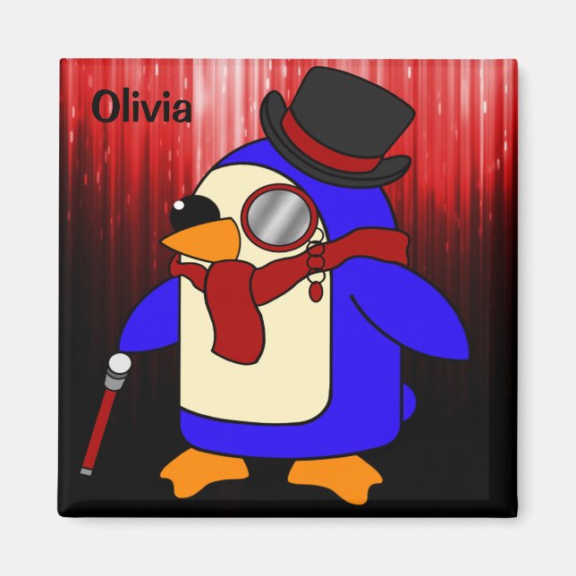 Cute tecknad penguin röd och svart magnet (Framsidan)