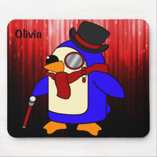 Cute tecknad penguin röd och svart musmatta