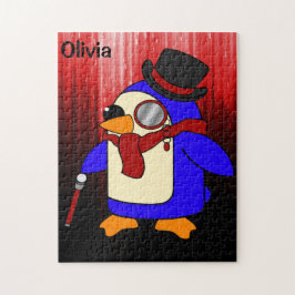 Cute tecknad penguin röd och svart pussel