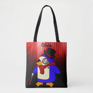 Cute tecknad penguin röd och svart tygkasse